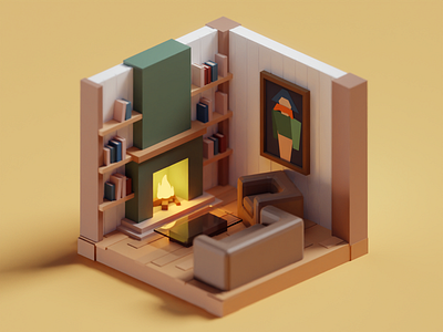 Meeting Doodles Tiny Living Room 2 b3d blender books illustration isometric living room lowpoly quick