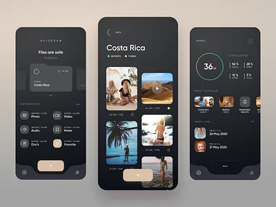 Hologram App album app dark data design folders images mobile photo secret ui video