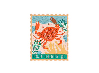 The Hangout Stamp beach coral crab design gulf shores hang loose illustration sand sea sea weed shells texture the hangout type typography