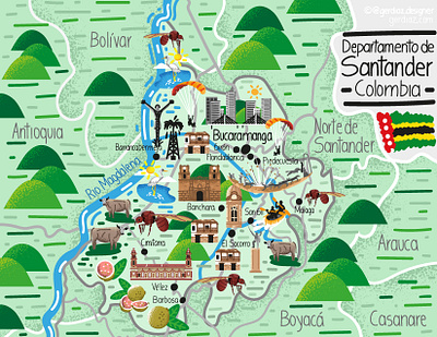 Illustrated Map of Santander - Colombia bucaramanga colombia colombian illustration illustrated map map maps santander vector