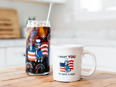 Patriotic Pitbull Drinkware | Grounds & Hounds american flag fireworks flag glass grounds and hounds mug patriotic pirate the pitbull uncle sam uncle sam costume