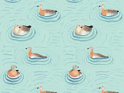 Swimming Geese Pattern animals birds botanical illustration ducks handmade home decor illustration light blue light teal nature pattern design repeat pattern summer surface pattern designer textile design water wildlife illustration