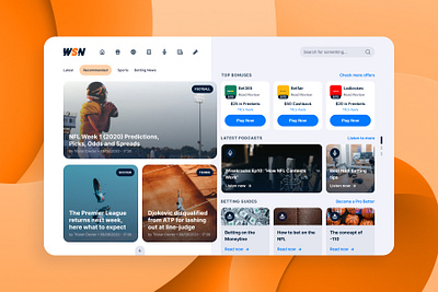 WSN Re-Concept for Desktop app article betting bonus cards dashboard design desktop desktop app gambling gaming live sports news product reading sports ui ux