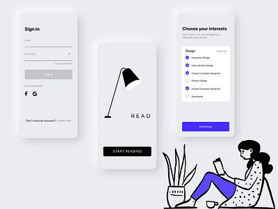 Read App Concept 2d illustration app design audiobook audiobooks blog branding illustration logo minimal illustration neumorphism neumorphism ui news read ui ui designer ux