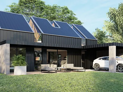 MODERN BARN - exterior 3d architecture design exterior garden house luxury modern study visualization