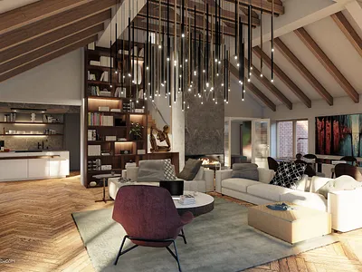 Residence Hradešínská 3d interior interior design loft penthouse study visualization