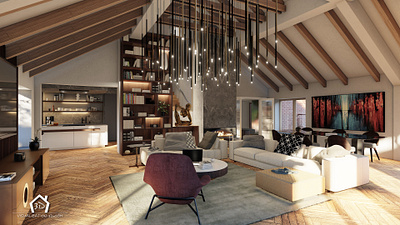 Residence Hradešínská 3d interior interior design loft penthouse study visualization