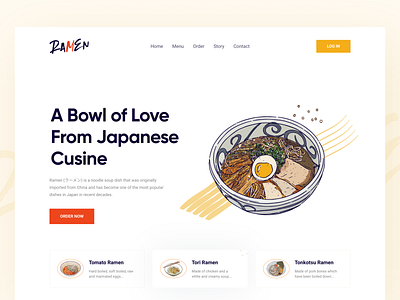 Ramen - Food Landing Page branding creative design dribbble best shot flat food landing page graphic illustration landing page logo minimal restaurant typography ui uidesign ux vector web web design website