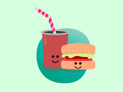 Hammburger and coke adobe illustrator beginner burger coke food food porn gradient graphic design hamburger i love you illustrator learner medium meal perfect combo straw