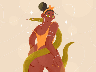 Snake on the beach 2d character character design character illustration girl illustration procreate snake ui woman