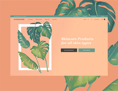 Skincare Web Design banner conceptual ecommerce hero image illustration landing leaf magento minimalism pastel colors procreate skincare ui ui ux webdesign