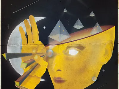 Vision crest crystal head human illustration moon planet poster space stars