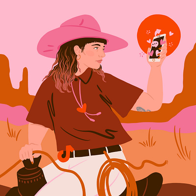 TikTok: The Wild West design illustration ipad art iphone portrait procreate self portrait social media tiktok wild west woman