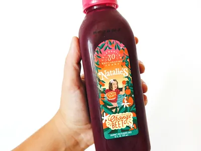 Natalie's 30th Anniversary Label branding design drink label florida handletter illustraion juice label orange package design packaging procreate typography