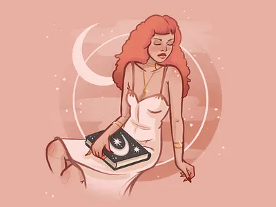 A girl digitalart drawing girl illustration moon warm witch woman