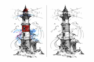 Lighthouse design icon illustration sketch vector watercolor