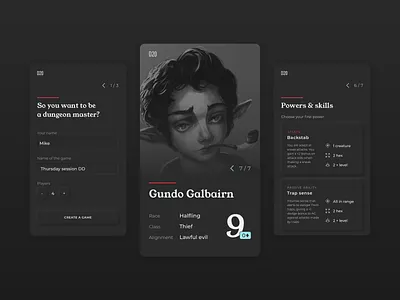 D20: Dungeons & Dragons app dark ui mobile web app neomorphism rpg skeumorphism