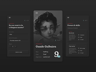 D20: Dungeons & Dragons app dark ui mobile web app neomorphism rpg skeumorphism