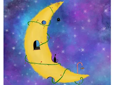 Crazy Moon cat drawing dream fantasy illustration moon night procreate