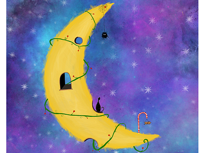 Crazy Moon cat drawing dream fantasy illustration moon night procreate