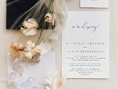 Editorial Black And White Elopement Suite branding design editorial design elegant graphicdesign illustration minimal minimalistic print wedding wedding invitation