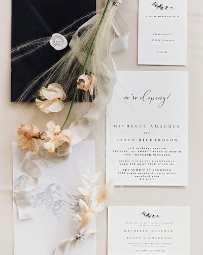 Editorial Black And White Elopement Suite branding design editorial design elegant graphicdesign illustration minimal minimalistic print wedding wedding invitation