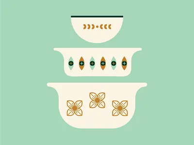 Vintage Pyrex Bowls bowls branding color cooking flat illustration kitchen mustard pyrex restaurant retro tupperware vintage