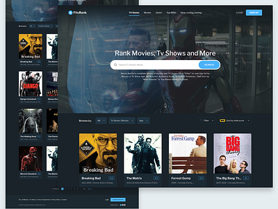 Web Design for Movies & TV Shows Ranking amazon prime amazon prime video clean design dark theme dark ui landing page movies netflix tv show ui ui design user interface ux web design web page