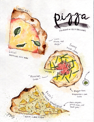 Ugly Delicious Pizza art david chang food food illustration illustration pink pizza ugly delicious watercolor watercolor art