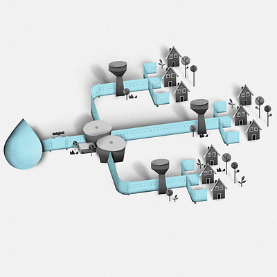 Water distribution illustration pipe water