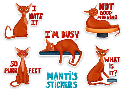 Manti's stickers abissinian art cartoon cat character funny illustration lazy scketch sticker