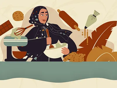 bakin arab bake cake character design cook cookie hijab hijabi kitchen mixer muslim woman