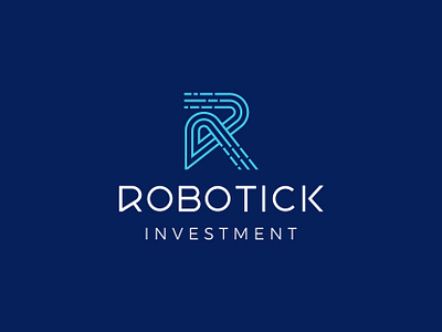 LOGO ROBOTICK INVESTMENT brand branding creative data dynamic invest investment letter letter r line art logo logo design luxury modern robotic tick vector