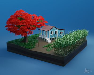 Recuerdos del cañaveral 3d 3d art 3d artist blender3d boricua diorama illustration isometric low poly lowpoly lowpoly3d lowpolyart print