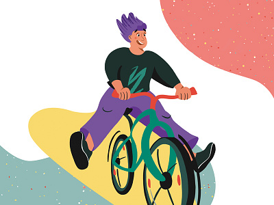 Character design for the street banner of the bicycle rental activity advertising banner bicycle bike character concept design emotion flat hand drawn happy illustration outdoor playful ride simple smile speed sport