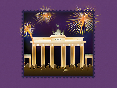 Berlin Stamp Prob architecture art berlin brandenburg capital celebration cityscape festival fireworks gate germany illustraion nightlife people romance