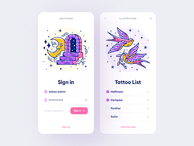 Introducing Tattoo Illustrations app applicaiton application craftwork illustration illustrations interface landing svg ui vector walkthrough web website