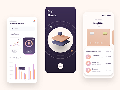 Banking Service - Mobile 3d 3d illustration app bank banking app banking dashboard bankingapp dashboard design digital finance finance app iphone minimal mobile money pay transactions ui ux