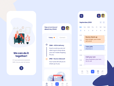 Demcare - reminder app calendar dementia grandma grandpa health health app health care healthcare healthy mobile app old onboarding planner planners planning reminder reminder app