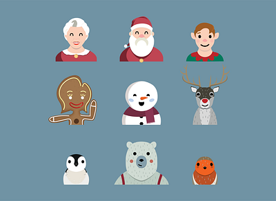 Seasonal Heads 3 bear character design characters christmas drawing illustration illustrator santaclaus vector vector art vector illustration