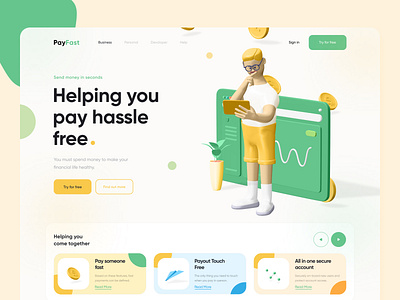 Website Design - Payfast 3d 3d design 3d illustration bank banking business clean colourful economical finance financial financial website interface minimal money service ui uiux ux webdesign