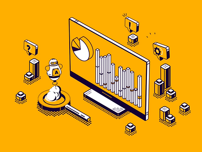 Isometric rocket and screen with charts 2d animation 3d 3d animation after effects animation chart charts cinema4d fake 3d illustration illustrator isometric isometry motion design moton graphics rocket screen vector