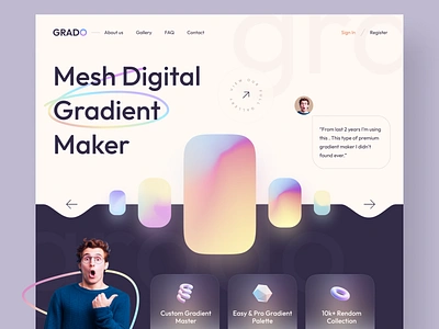 GRADO - Gradient Maker Website color maker figma gradient gradient effect gradient maker graphics landing page linear gradient mesh gradient minimal ui ux web web platform web template website