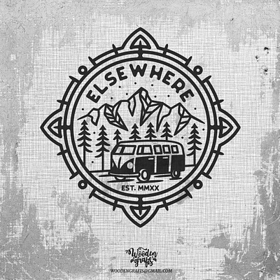 Monoline VW Van black and white design handdrawn illustration logo minimal monoline tshirtdesign vector vintage woodengrafis