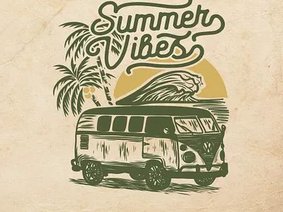 DESIGN FOR SALE. Summer Vibes black and white branding design handdrawn illustration logo tshirtdesign vector vintage woodengrafis