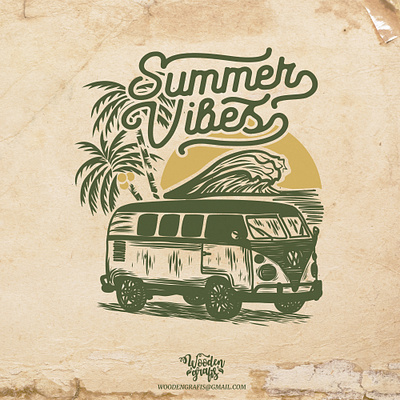 DESIGN FOR SALE. Summer Vibes black and white branding design handdrawn illustration logo tshirtdesign vector vintage woodengrafis
