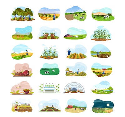 Set of farming illustration active coloring cover design farming flat illustration nature simple vector