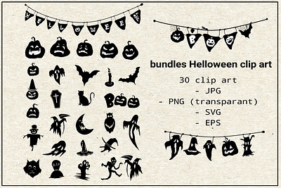 set clip art Halloween awesome design blackandwhite clipart dark design element halloween halloween bash halloween design halloween flyer happy illustraion logo silhouette tshirt design