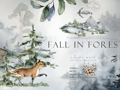 Fall in Forest Autumn Mood art autumn clipart collection creative design fall falling forest graphic graphics graphics collection hand drawn hand painted mood pattern pattern art patterns seamless pattern winter