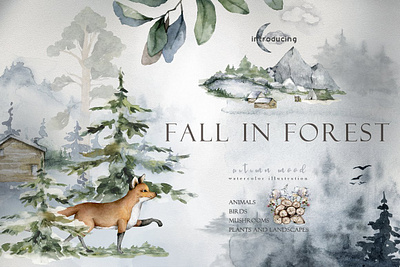 Fall in Forest Autumn Mood art autumn clipart collection creative design fall falling forest graphic graphics graphics collection hand drawn hand painted mood pattern pattern art patterns seamless pattern winter